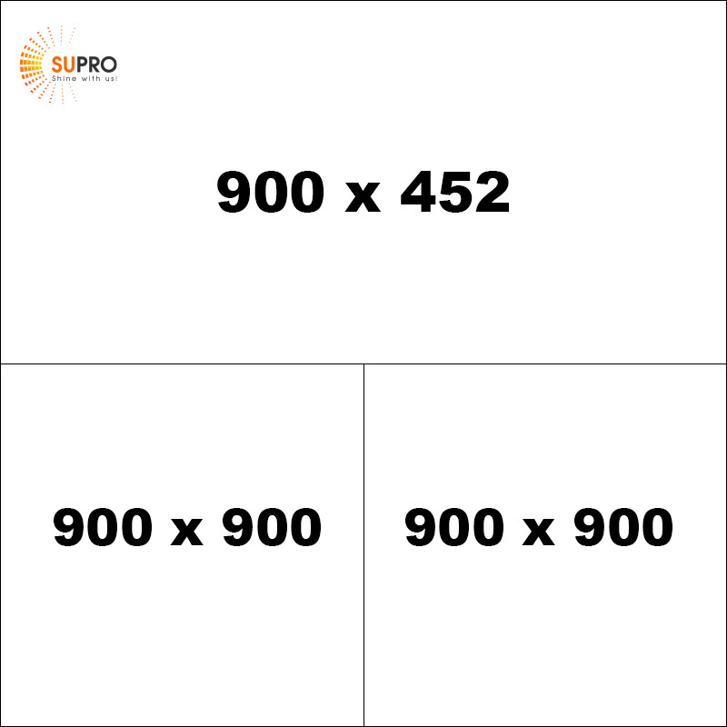 1 Hình ngang và 2 hình vuông: 900 x 452 pixel; 900 x 900 pixel