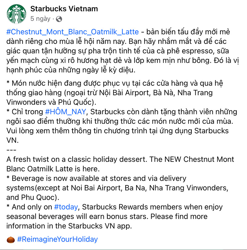 Mẫu content ra mắt đồ uống mới của Starbuck