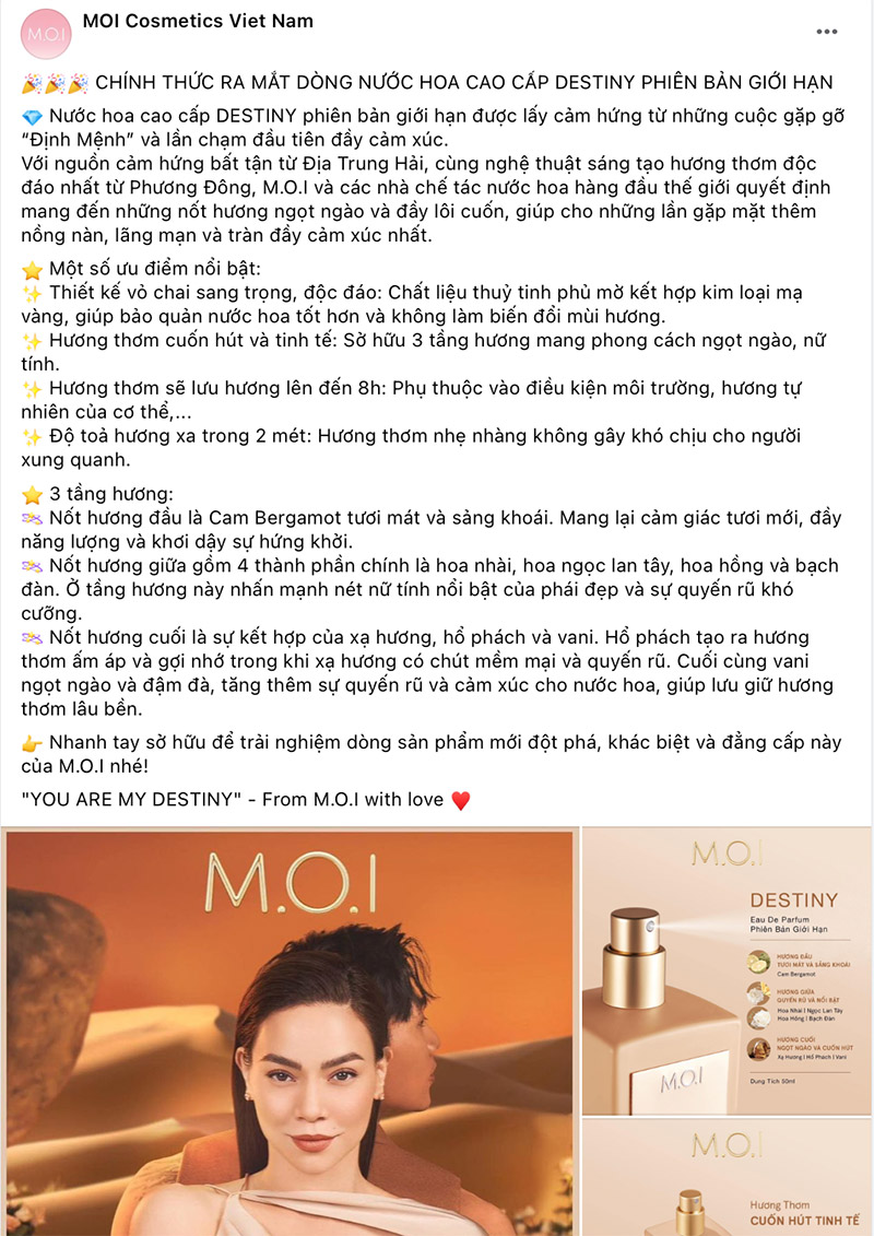 Mẫu bài viết quảng cáo mỹ phẩm của thương hiệu MOI 