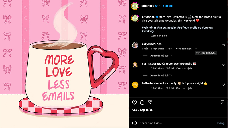 Caption marketing trong 1 bài viết của Britandco 