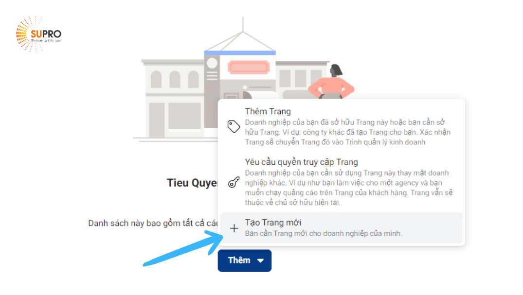 3 tùy chọn khi thêm Trang vào BM trong quảng cáo Facebook.