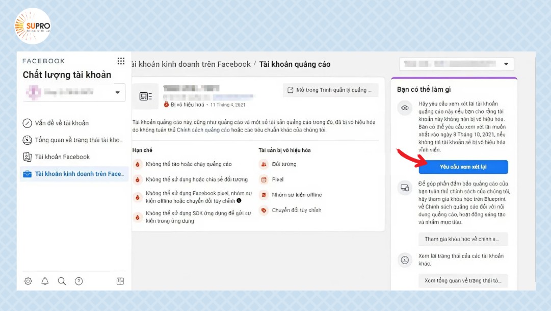 Yêu cầu xem xét lại khi Quảng cáo Facebook không được duyệt