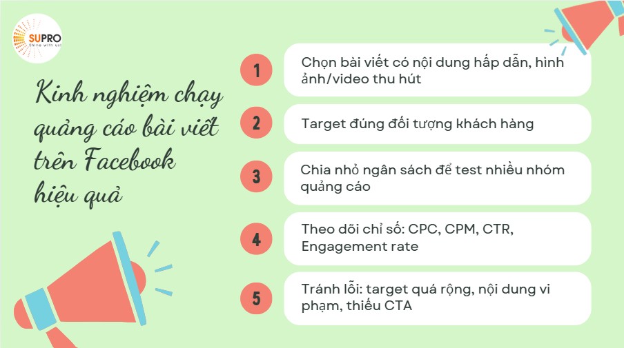 Một số kinh nghiệm quan trọng để chạy quảng cáo bài viết trên Facebook hiệu quả